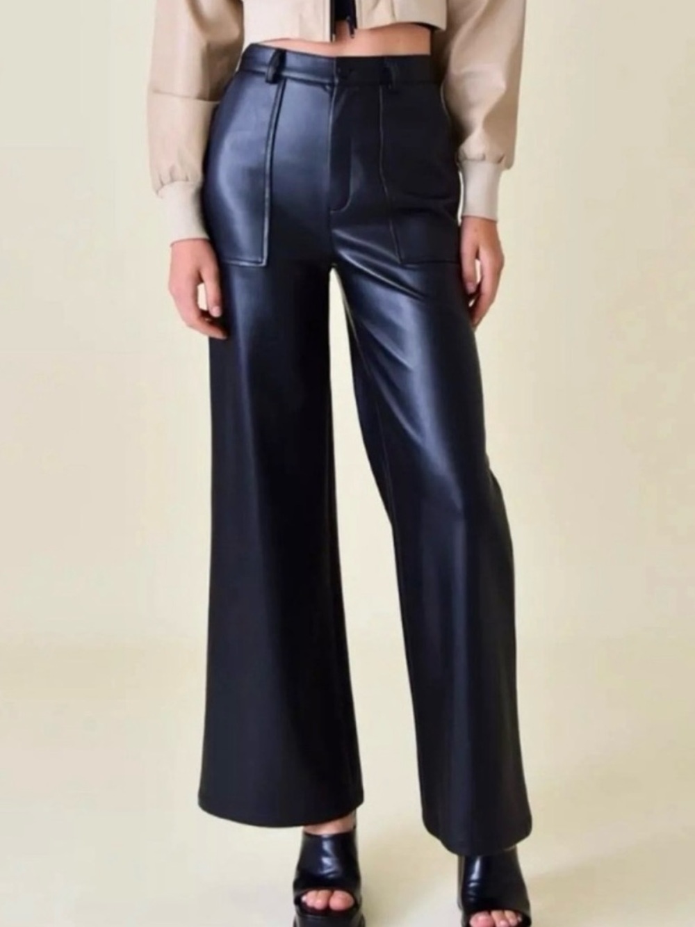 Fore Wide Leg‎ Vegan Leather Pants Black Womens Size Large Stretch